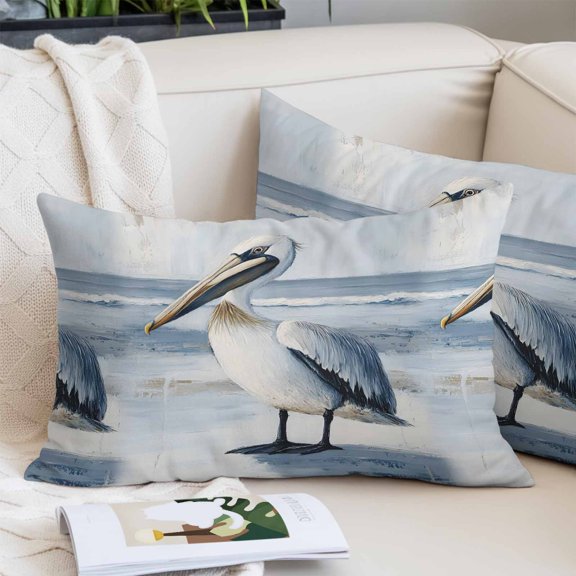 Painted Pelican Pillow Covers 20x26 Inch Standard Size, Ocean Birds Modernism Retro Decorative Pillowcase with Zipper, Microfiber Pillow Protector, Breathable Pillowcases for Sofa Bed Living Room