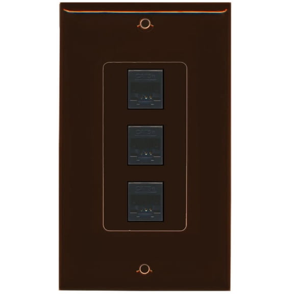 RiteAV Decorative 1 Gang 3 Port Cat5e Wall Plate - Brown/Brown