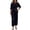 Black, variant on YUGYXL 2 Piece Outfits for Women Elegant Ruched Tie Side Blouse Straight Pants Long Sleeve Business Casual Suits Dark Blue XXL