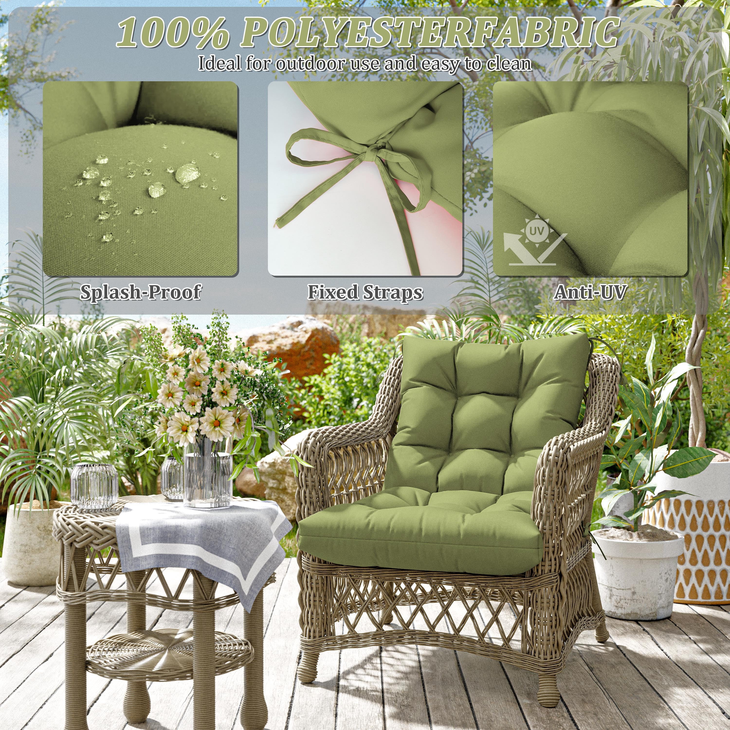 Snubbull Swing Cushions Set of 2, 42" × 21" × 5" Waterproof Rocking Chair Cushions with Ties for Outdoor Indoor Single Seat Cushions, Light Green