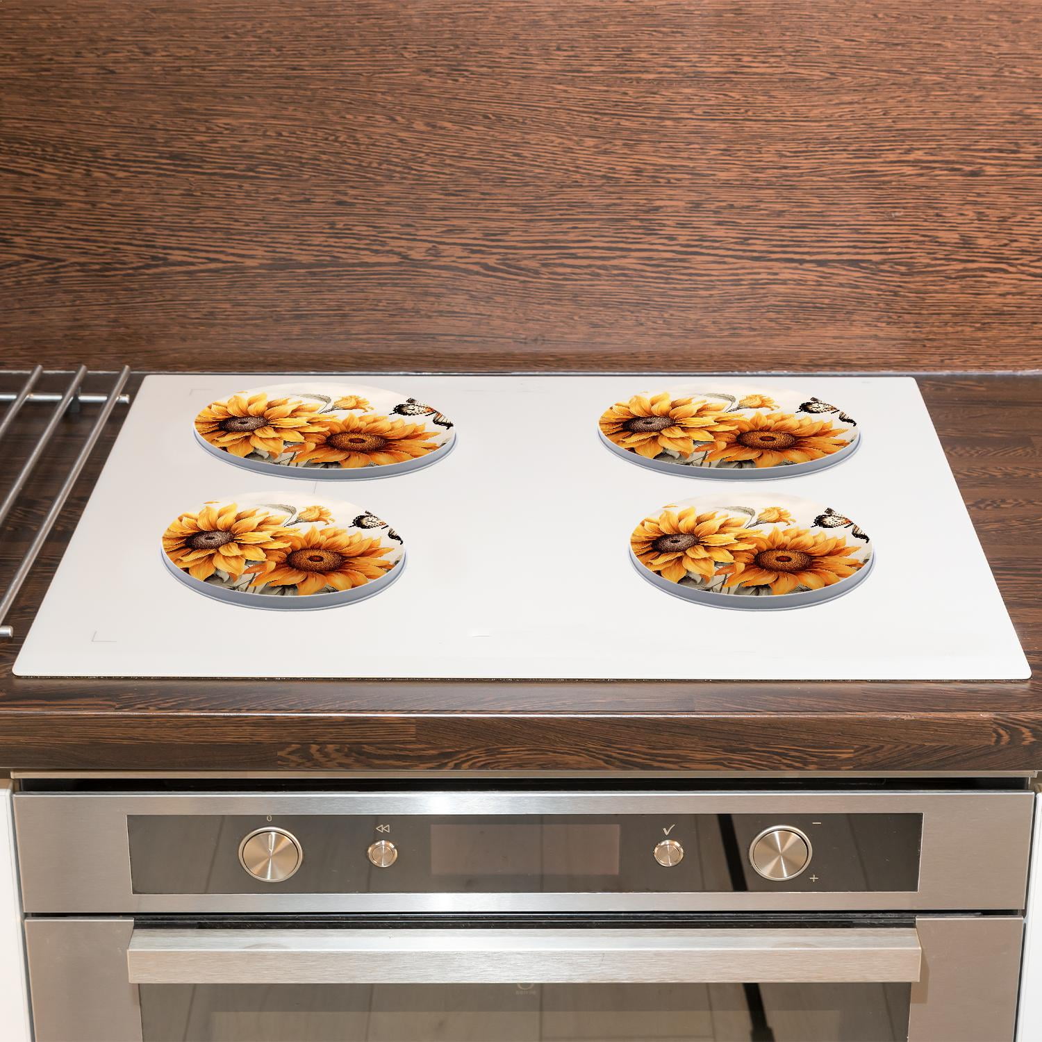 Stove Burner Covers 4 Pcs for Decorative Gas Stove Burner Cover 8Inch And 10Inch ,Retro Farmhouse Sunflowers elegant design