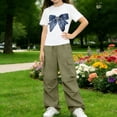 thumbnail image 6 of Tdoqot Girls Summer Outfits Set- Short Sleeve Cute Casual Lightweight Graphic T Shirts and Cargo Pants Kids Clothes Army Green Size 8, 6 of 8