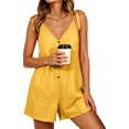 thumbnail image 4 of PBFRDSJ Womens Spaghetti Strap V Neck Plus Size Romper Sleeveless Button Down Wide Leg Short Jumpsuit Casual One Piece Romper Sizes S-3XL, 4 of 6