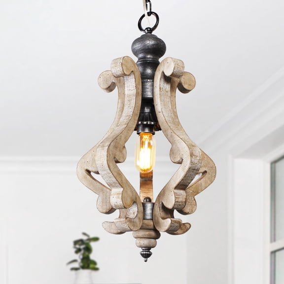 Wooden Chandelier Pendant Light with Adjustable Chain Lighting Fixture for Farmhouse Living Room