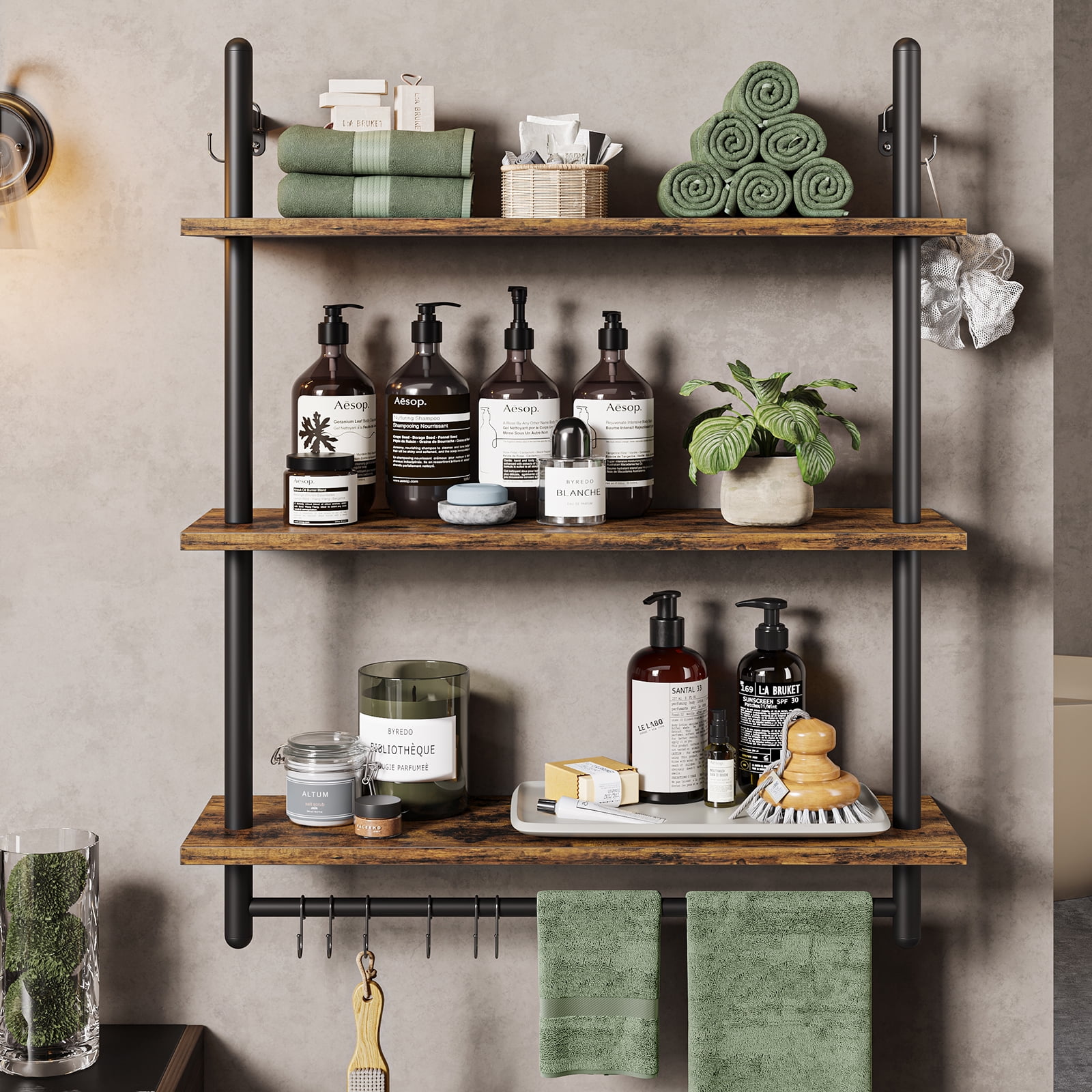 Bestier 31" Kitchen Wall Shelves 3-Tier Floating Shelves for Bathroom, Bedroom, Rustic Brown
