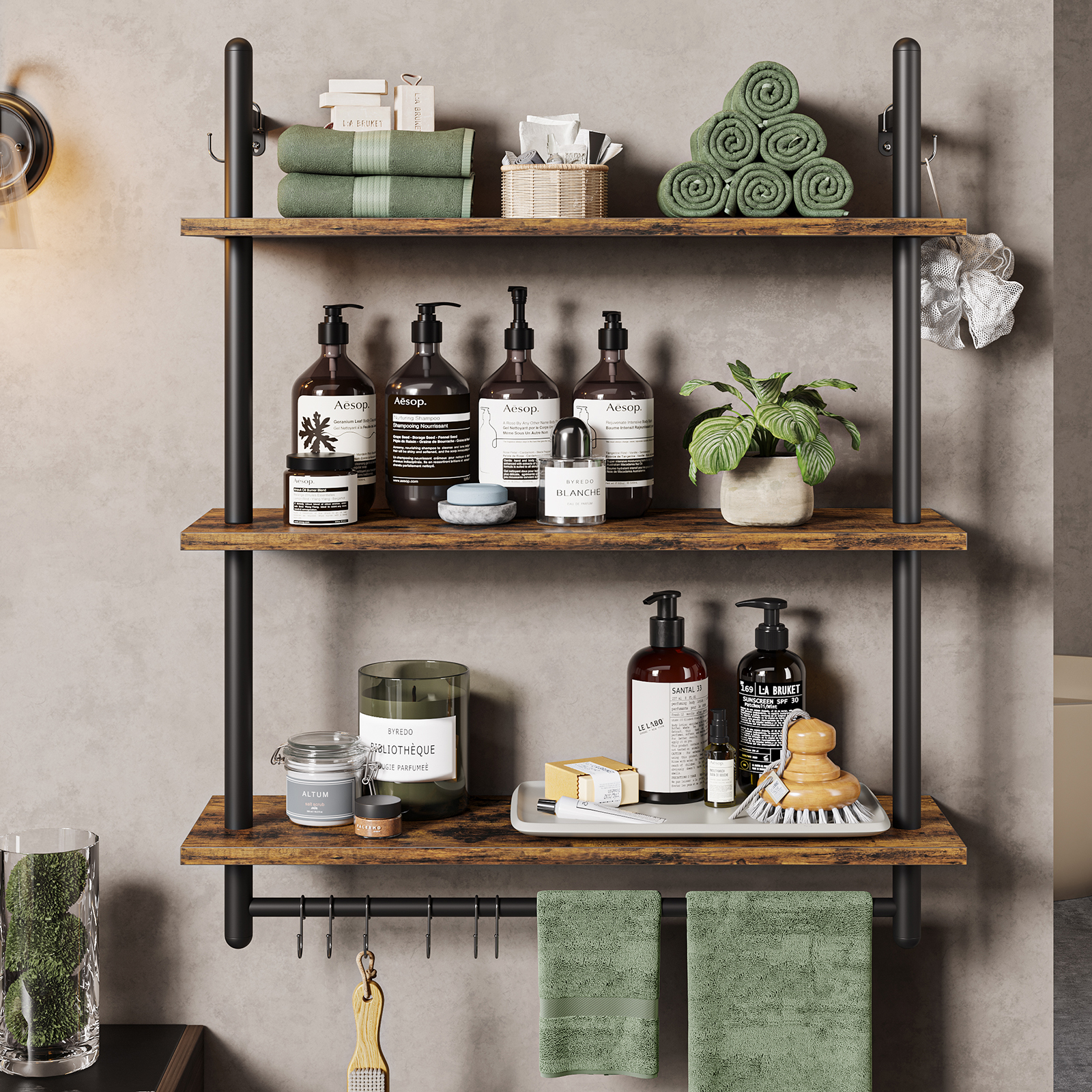 Bestier 3-Tier Industrial Ladder Shelf, 31 Inches, Rustic Brown photo 6