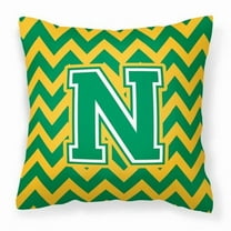 Letter N Chevron Green and Gold Fabric Decorative Pillow
