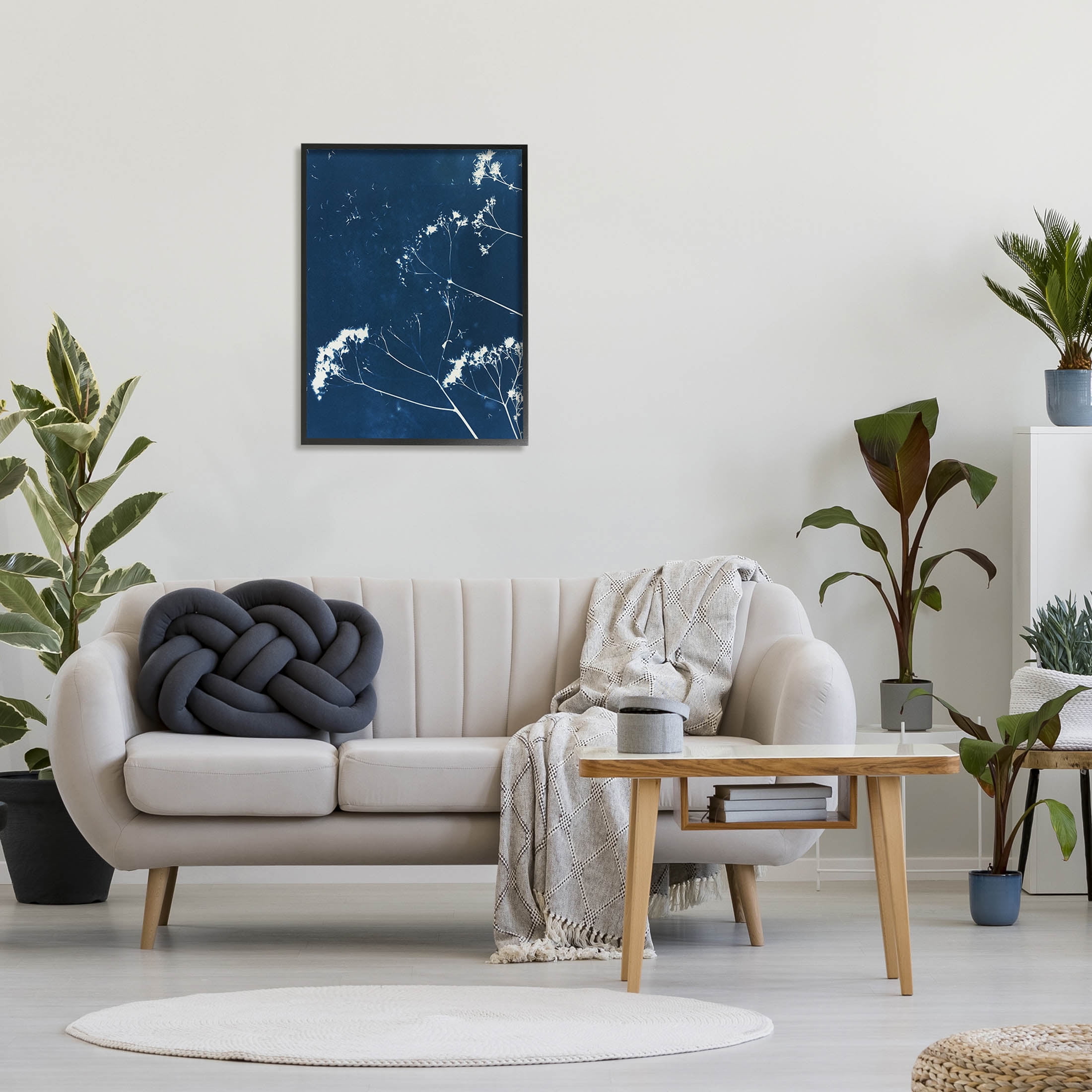 Navy Blue Botanical Sprouts Botanical & Floral Graphic Art Black Framed Art Print Wall Art