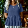 thumbnail image 2 of Ashirexll Summer Tops for Women Solid Color Spring Summer Fashion Casual Flared Short Sleeve Round Neck Top for Everyday, 2 of 6