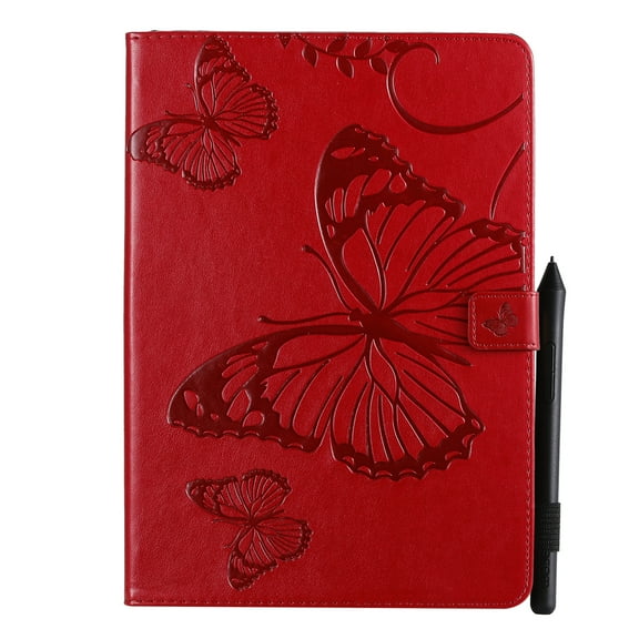 Case for iPad 10.2" 9th 8th 7th Generation, Slim Fit Folio Flip PU Leather Butterfly Embossed Smart Stand Cover Auto Wake/Sleep Shockproof Protection TPU Back Cover, Red
