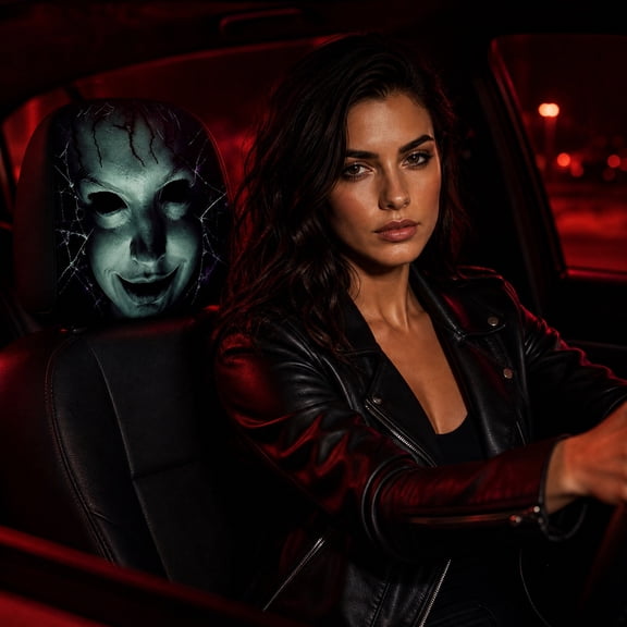 2PCs Ghost Face Headrest Covers, Halloween Car Accessories, Scary Face Printing Auto Seat Universal Elastic Models Headrest Protector (A)