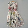 thumbnail image 2 of Pisexur Robe d'Automne pour Femme 2024 Mode Robe de Retour à la Maison à Imprimé Floral Manches Courtes Col Rabattu Robe Maxi Décontractée Fluide Tunique à Col en V Boutonnée avec Cordon Robe de Vacances Robe Grande Taille P-4TG, 2 of 3