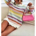 thumbnail image 3 of CORIRESHA Women's Contrast Stripe Casual Fashion Round Neck Lantern Sleeves Knitted Sweater Pullover, 3 of 3