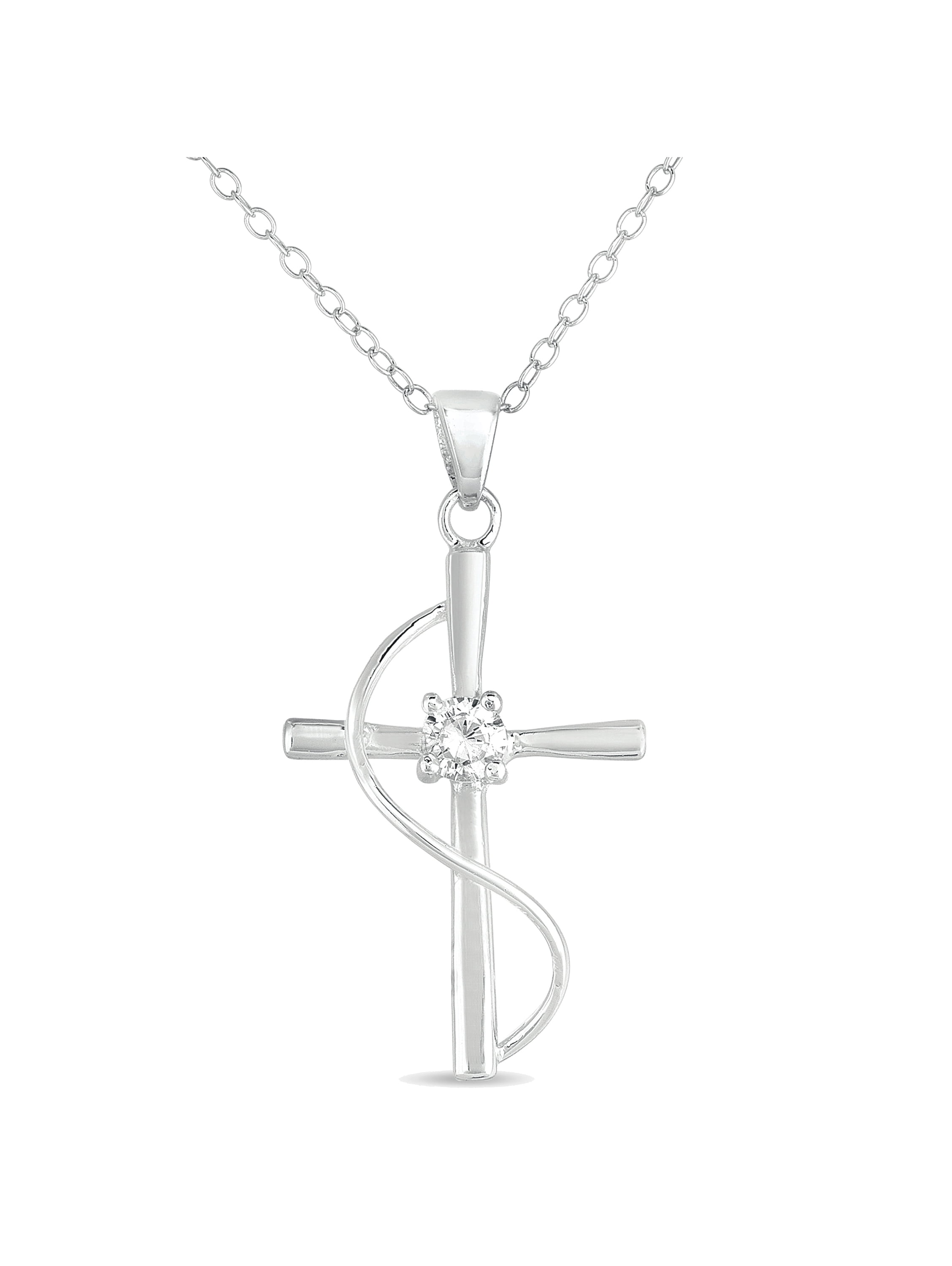 CZ Sterling Silver Cross Pendant, 18'
