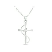 CZ Sterling Silver Cross Pendant, 18"