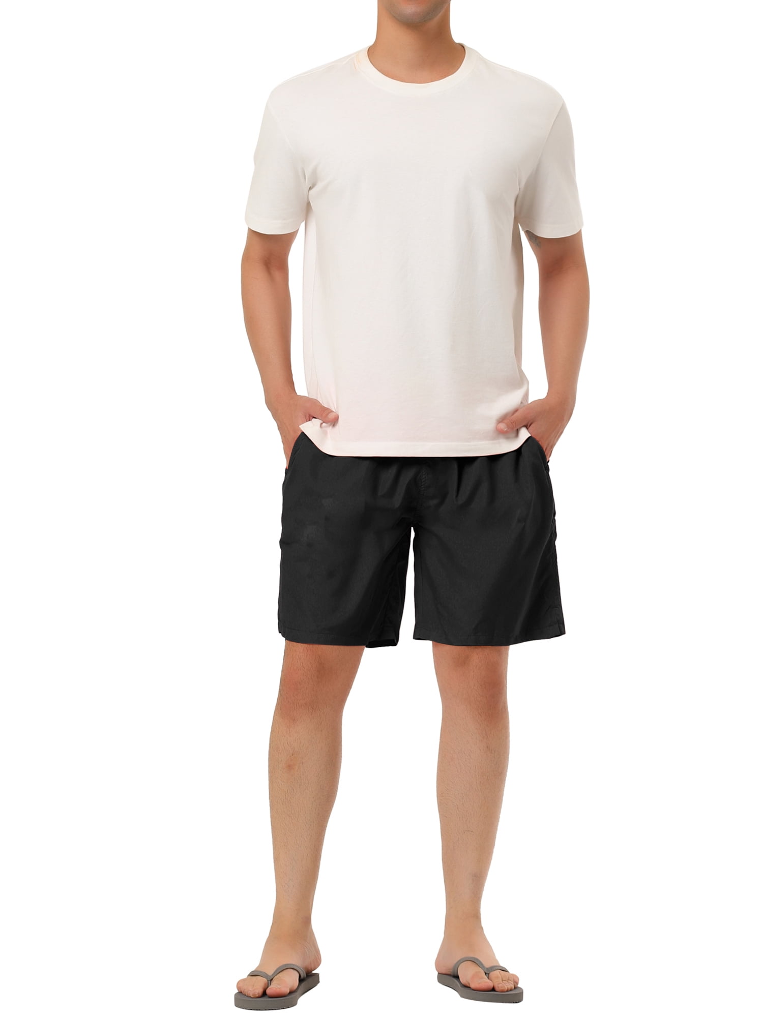 Unique Bargains Men's Summer Holiday Beach Drawstring Waist Mesh Lining Swim Shorts 30 Black