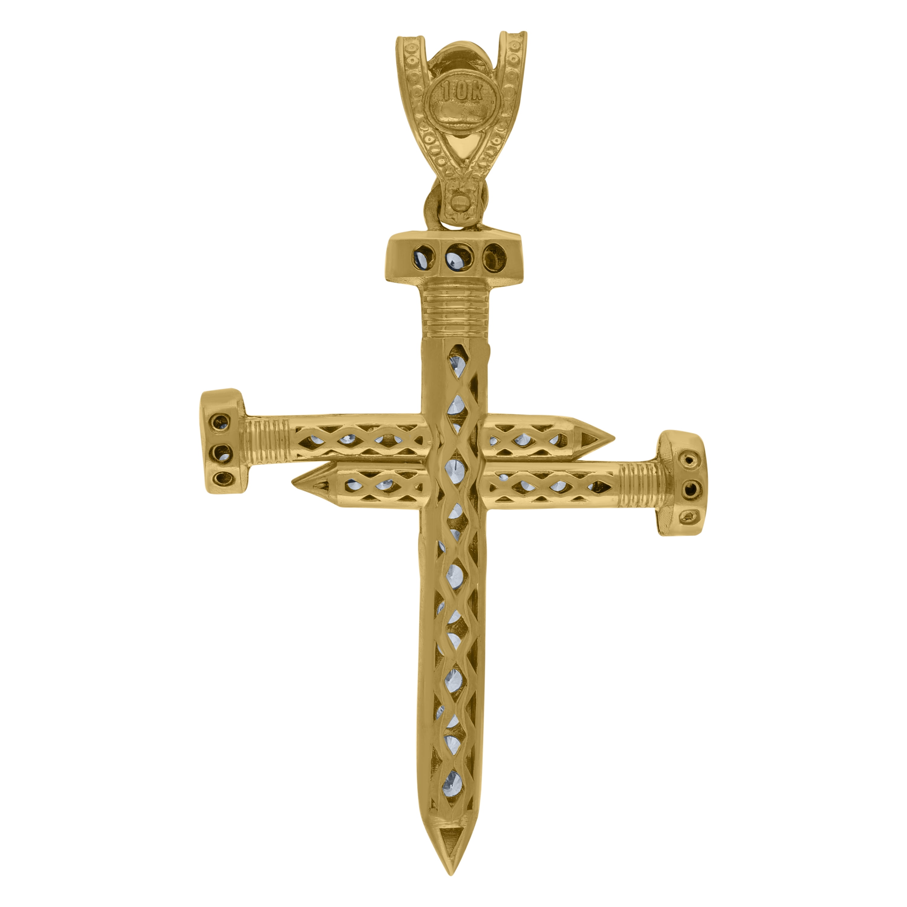 10k Yellow Gold Mens Round Cubic-Zirconia Nail Cross Religious Charm Pendant