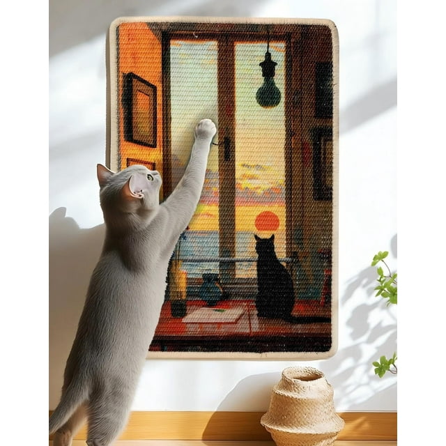 Alfombrilla rascador de sisal para gatos, 23.6 x 15.7 pulgadas, protege la alfombra del sofá y los muebles con cinta de velcro, almohadilla rascador para gatos en el piso y la pared