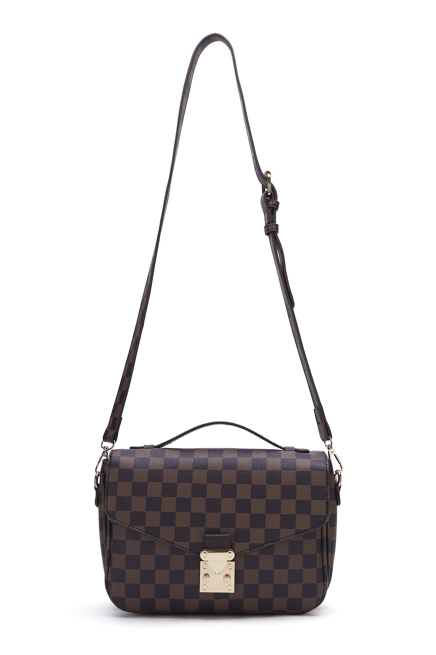 MK Gdledy Brown Checkered Crossbody Bags for Women Multipurpose Handbags  Leather Shoulder with Coin Purse including 3 Size Bag - Brown2 