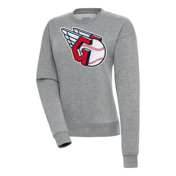 Women's Antigua  Heather Gray Cleveland Guardians Victory Chenille Pullover Sweatshirt