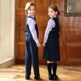 thumbnail image 3 of HAYIMI Child Girls Outfit Sets Solid Color School Dress Elegant Back Zipper Knee Length Outfit For Classroom Daily Wear Lapel Shirts With Bowtie Clothes Sets , Navy, 3 of 8