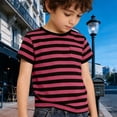 thumbnail image 2 of Glisme Boys Girls Summer Short Sleeve Striped T Shirt With Pocket Comfortable Kids Tops For Casual Play And Daily Wear Pink T-Shirt Size 2-3 Years, 2 of 6