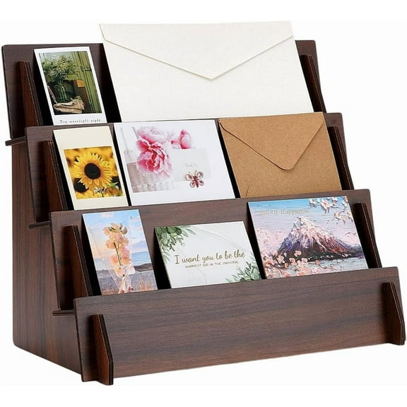 4 Tier Greeting Card Display Stand Retail Wooden Display Riser Wood Craft Fair Display Rack Stand Wood Countertop Display Stand for Postcard Brochure Photos Picture Vendors 35x19x28cm diy