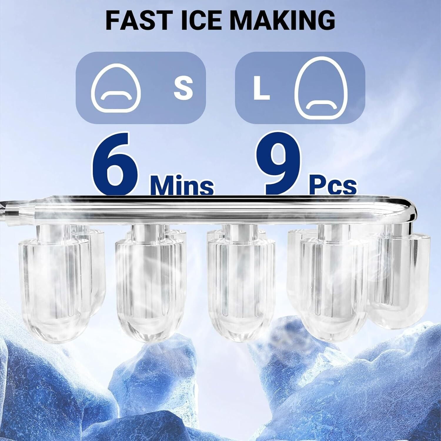 Smad 26Lbs Countertop Ice Maker Bullet-shaped Cube Machine Mini Make