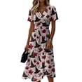 thumbnail image 2 of Womens Halloween Dress Ghost Short Sleeve Skeleton Casual Wedding Guest Dresses Bat V Neck Fall Wrap Dress L, 2 of 5