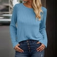 thumbnail image 2 of Wyobmus Womens Long Sleeve Cute Tops Lightweight Ribbed Shirts Crewneck Basic Tee Shirts Trendy Fall Fashion Clothing A-Sky Blue, 2 of 7