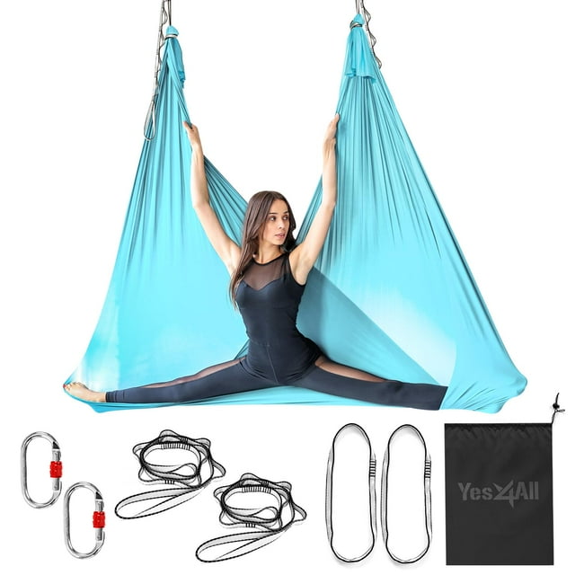 Hamaca de Yoga Aéreo Yes4All Tejido Suave Tricot Color Azul Cristal Marino