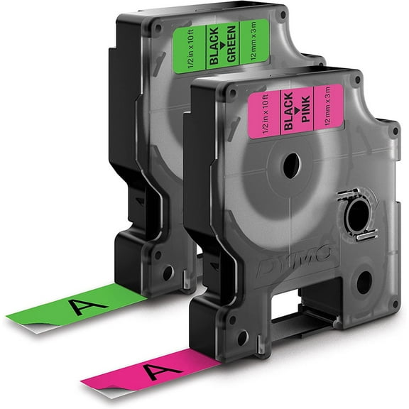 DYMO D1 1933238 Labeling Tape Black on Neon Tape 1/2'' W x 10' L - 2 Cassettes