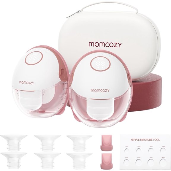 Momcozy Breast Pumps Hands Free Mobile Style | M6, Wearable Breastfeeding Pump Ideal Rhythm for More Milk, DoubleFit Flange More Fit & Discreet, 24mm, Volume Capacity 180ml. (Cozy Red, 2 Count)