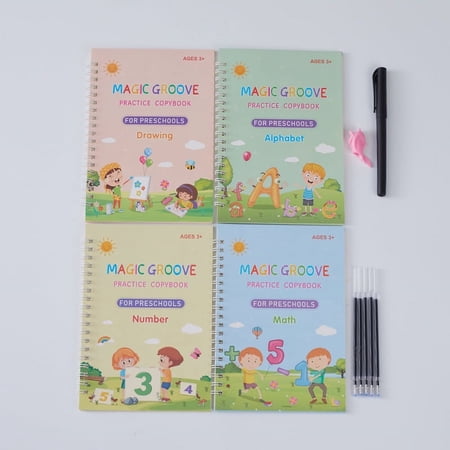 Zhuge 4 Pack Magic Practice Copybook,Handwriting Practice,Magic Copybook,Reusable Copybook Age 3-8 Calligraphy