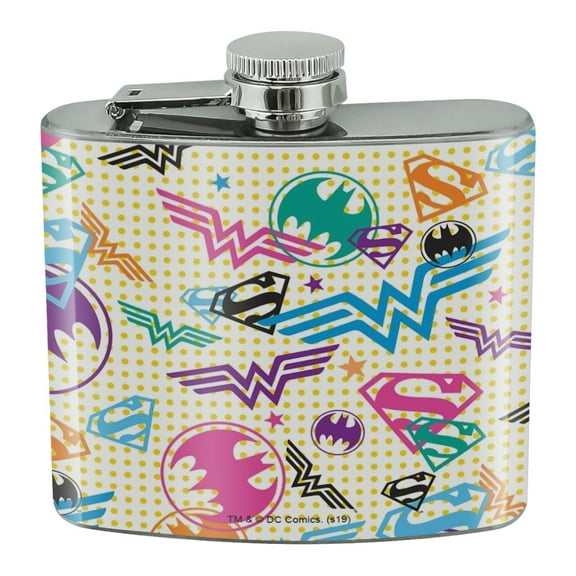 Justice League Colorful Logos Stainless Steel 5oz Hip Drink Kidney Flask