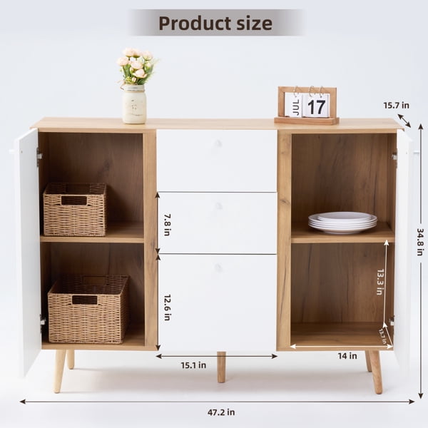 Sideboard Buffet Cabinet with 3 Drawers & 2 Doors,47.24"Buffet Cabinet with Adjustable Shelves for for Living Room Dining Room Hallway,Kitchen