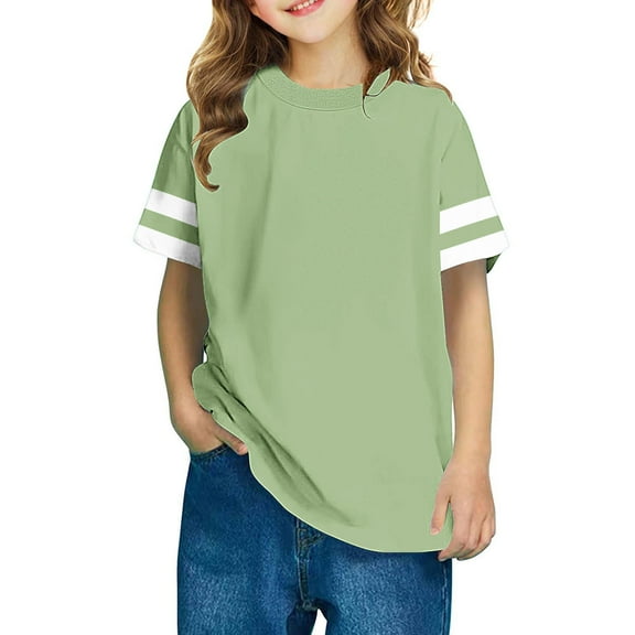 hengsof Girls Oversized T Shirts Kids Summer Striped Short Sleeve Tops Casual Crewneck Tees