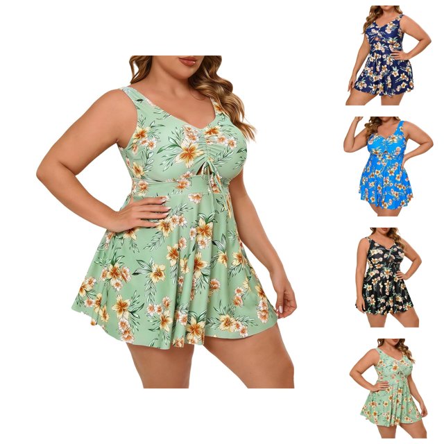 Womens Tankini Swimsuits 2026 Trendy Plus Size Modest Flowy Swim Dress with High Waisted Bottom Two Piece Bathing Suits Woman