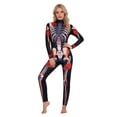 thumbnail image 2 of FASHOFT Adult Rose Skeleton Halloween Costumes Floral Bone Print Jumpsuit Cosplay Outfit Party Stage Performance Dress Up Halloween Costume 110, 2 of 7