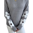 thumbnail image 4 of Women'S Floral Pattern Crewneck Long Sleeve Drop Shoulder Sweaters Pullover Tops Light Gray L, 4 of 10