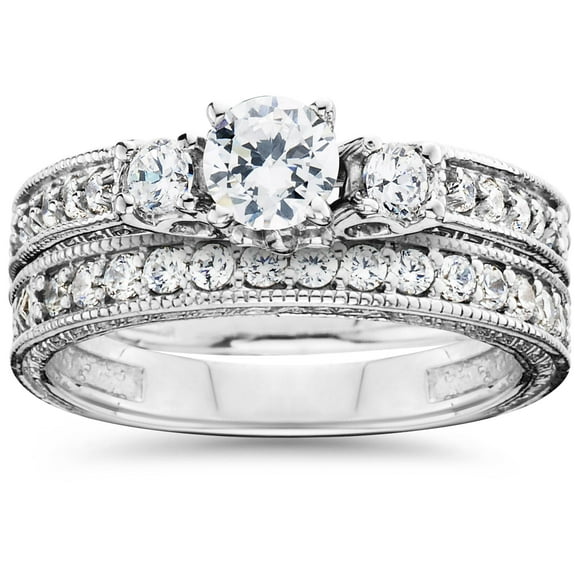 Pompeii 1 1/4Ct Vintage Diamond Engagement Wedding Ring Set 14K White Gold (H/I,I1-I2)
