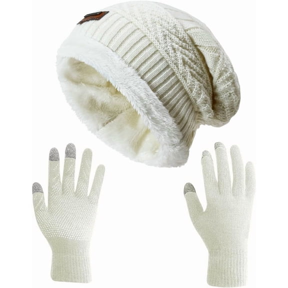 Winter Slouchy Beanie Gloves for Women Knit Hats Skull Caps Touch Screen Mittens