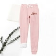 thumbnail image 2 of IROINNID Fleece Sweatpants for Women Casual Jogger Love Printing Leggings Drawstring Waist Thick Warm Elastic Pants with Pockets,Pink, 2 of 3
