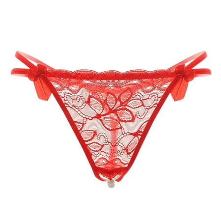 

wendunide womens underwear Womens Lace Cutout Lace Thong Pearl Womens Panties Sexy Panties Women s Panties Red One Size