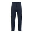 thumbnail image 3 of Men's Cargo Pants High Waist with Drawstring Solid Color Trousers Wide Leg Casual Pants Loose Sports Sweatpant with Pockets C-Navy L, 3 of 4
