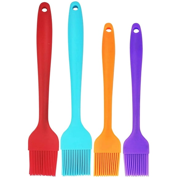 Silicon Basting Pastry Grill Brush Heat Resistant Oil BBQ Sauce Baking Butter Glazing Turkey Baster Food Brush Meat Marinade Barbecue Kitchen Accessories Utensils Cooking Food Tools 4 Pack