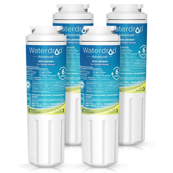 Waterdrop Refrigerator Water Filters for Whirlpool EDR4RXD1, Maytag UKF8001, 4 Count