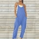 thumbnail image 1 of ICHUANYI Clearance Fashion Women Casual Cold Shoulder Jumpsuit Solid Suspender Jumpsuits Wide Pocket Leg Pant(Sky Blue, S) ICHUANYI WER2023080702871, 1 of 5