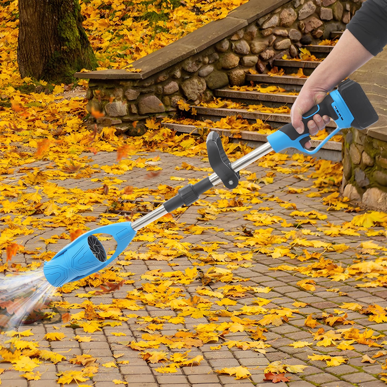 ToppiJoy 400W Leaf Blower Cordless, Lithium Battery Powered Leaf Blower, Electric Handheld Sweeper with Auxiliary Handle, for Lawn Care (Blue+Black)