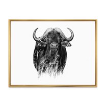 Designart 'Black and White Portrait Of Buffalo IV' Farmhouse Framed Canvas Wall Art Print
